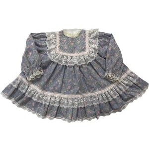 Vintage Bryan 18 Months Little Girl Toddler Baby Floral Dress Blue Pink Green